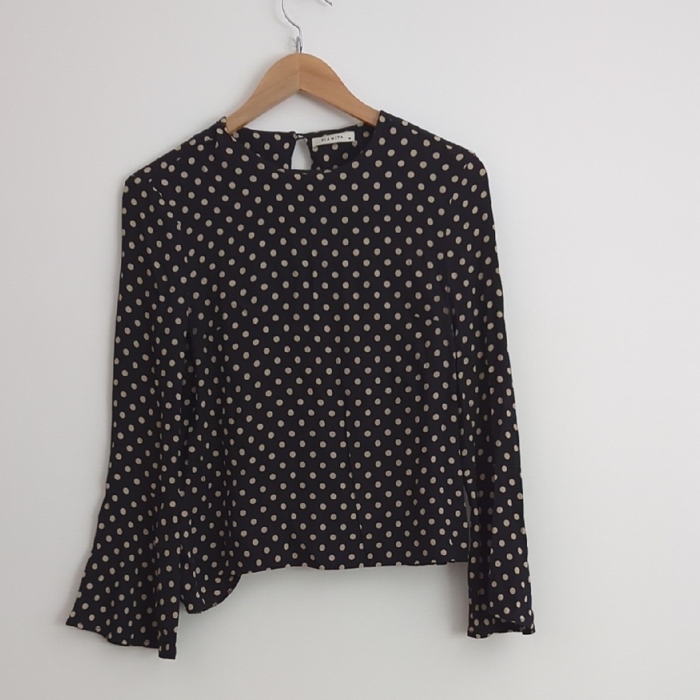 Piamita Black and White Long Sleeve Mandarin Collar Blouse